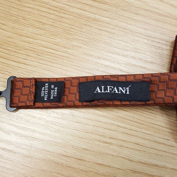 ALFANI Mens Bow Tie Brown Rust Zig Zag Pre-Tied Adjustable - Picture 2 of 3